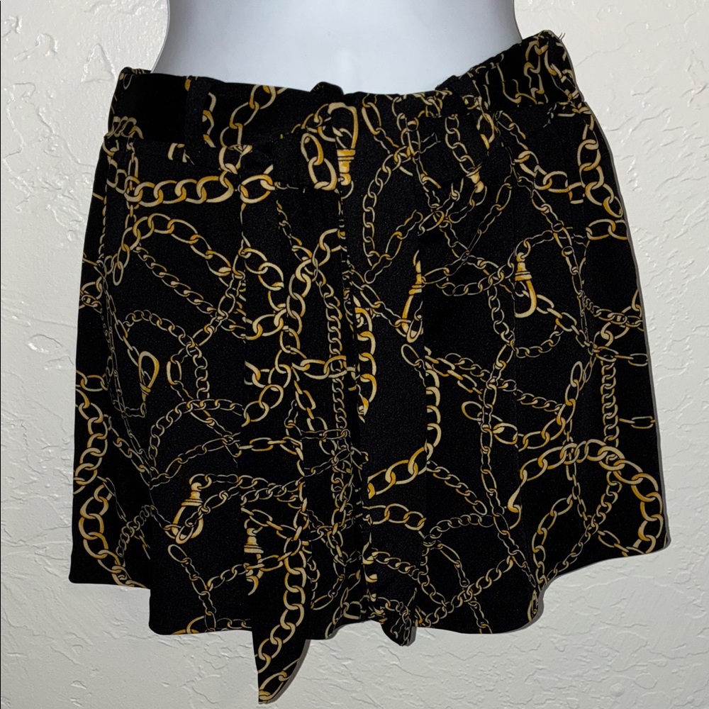 Ashley Blue Black and Gold Chain Print High Waist Shorts